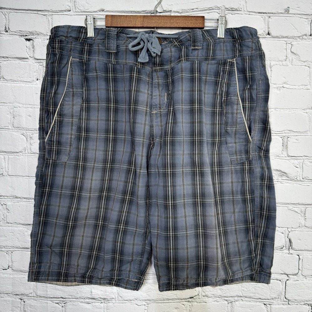 Carbon 2 Cobalt Men's Chino Shorts Size 38 Button Fly Blue Plaid Drawstring 13"